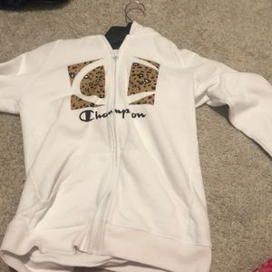 Selling super cute champion hoodie cheetah print warn twice